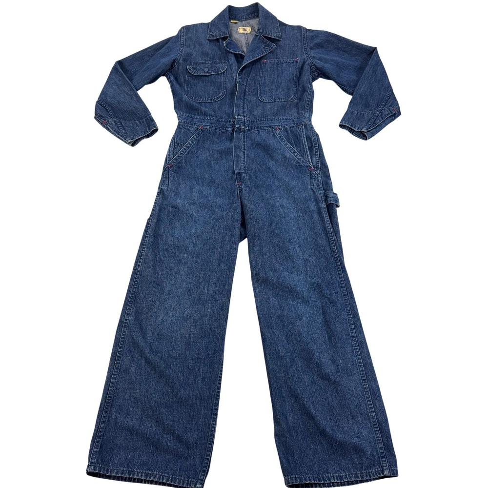 Vintage Blue Bell Sanforized Denim Coveralls Mens 34 Short USA Workwear Mechanic